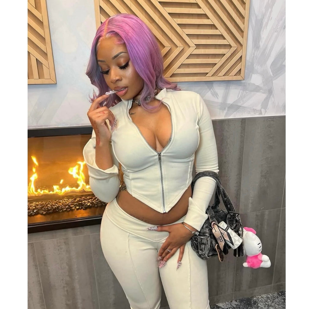 Cream Zip Up Top & Bottom Set