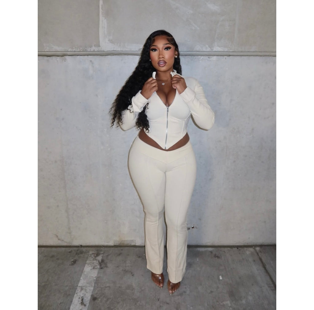 Cream Zip Up Top & Bottom Set