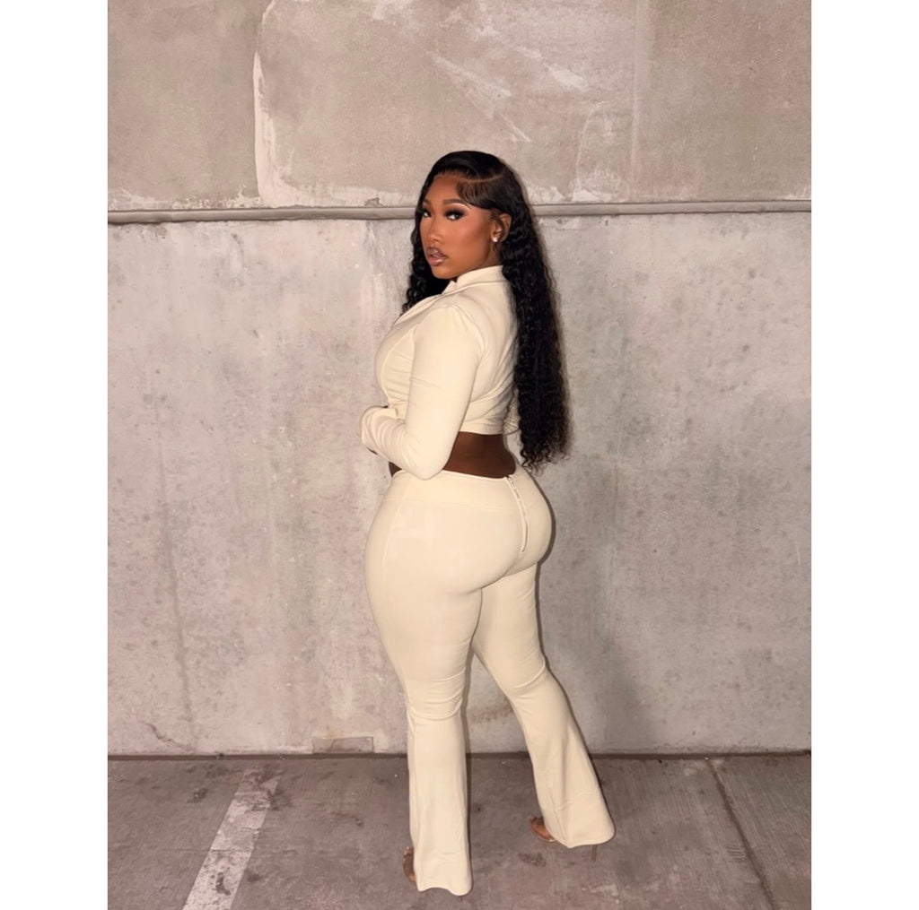 Cream Zip Up Top & Bottom Set