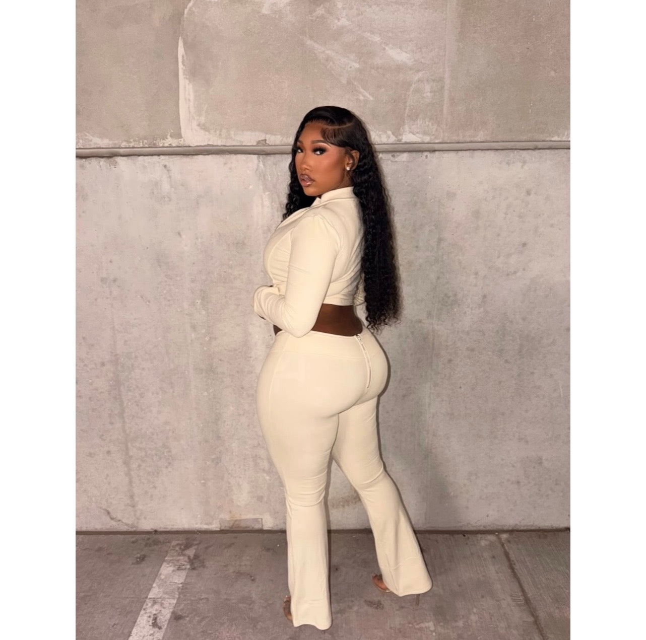 Cream Zip Up Top & Bottom Set