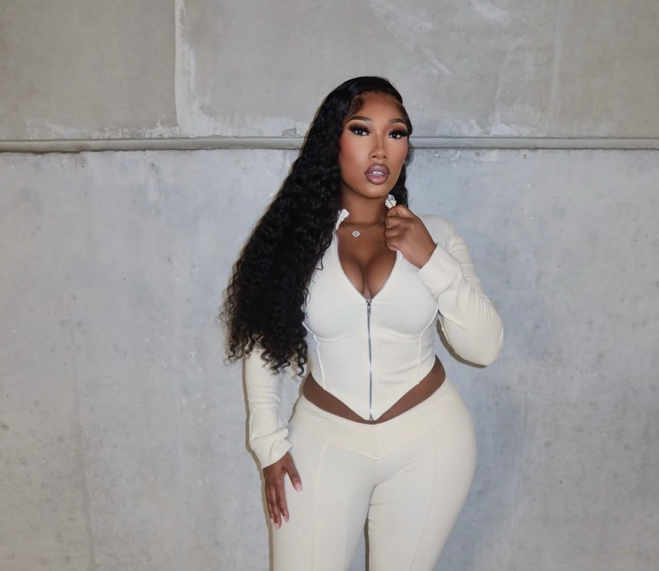 Cream Zip Up Top & Bottom Set