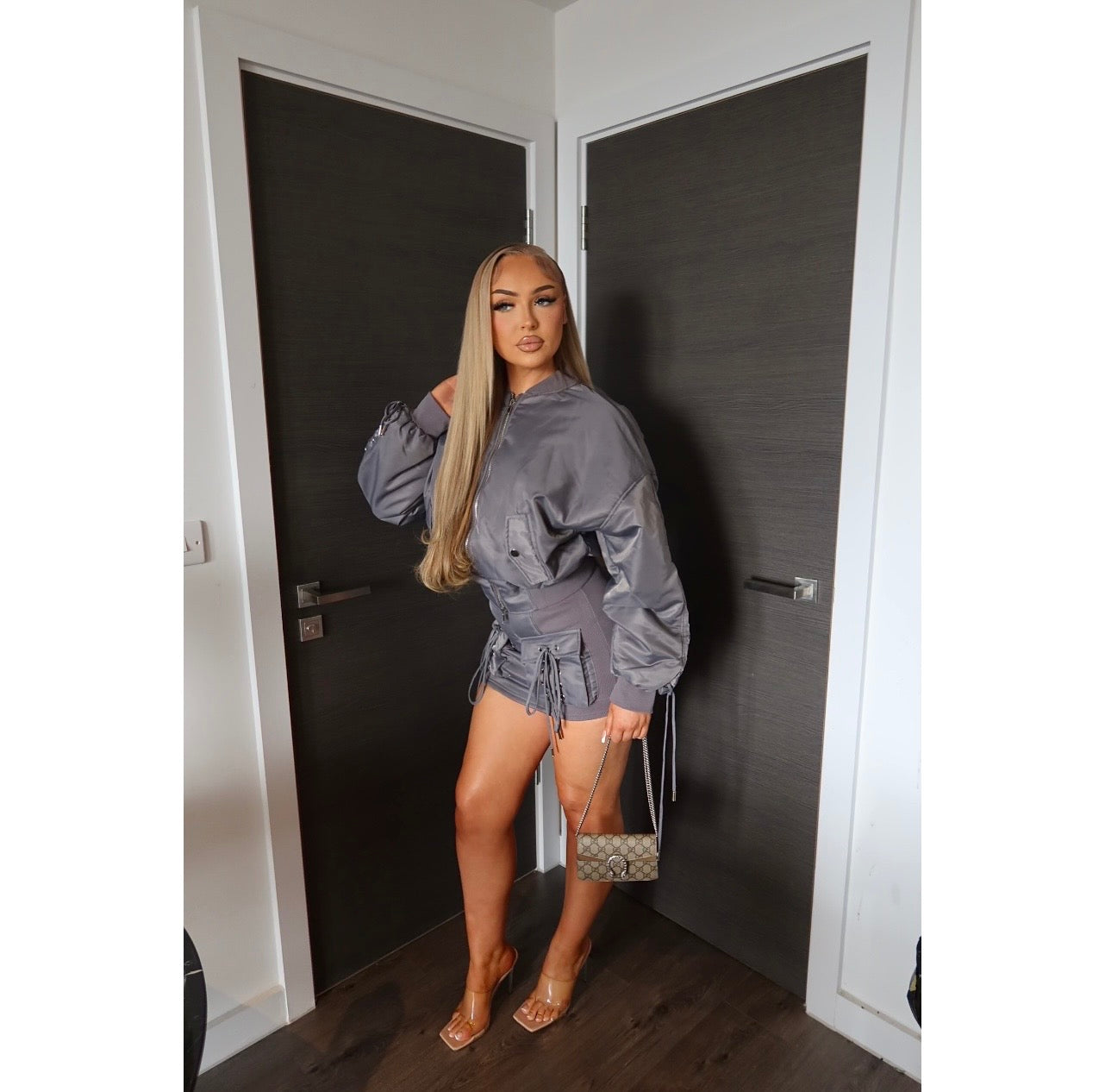 Cool Girl Padded Bomber Jacket & Cargo Skirt Set
