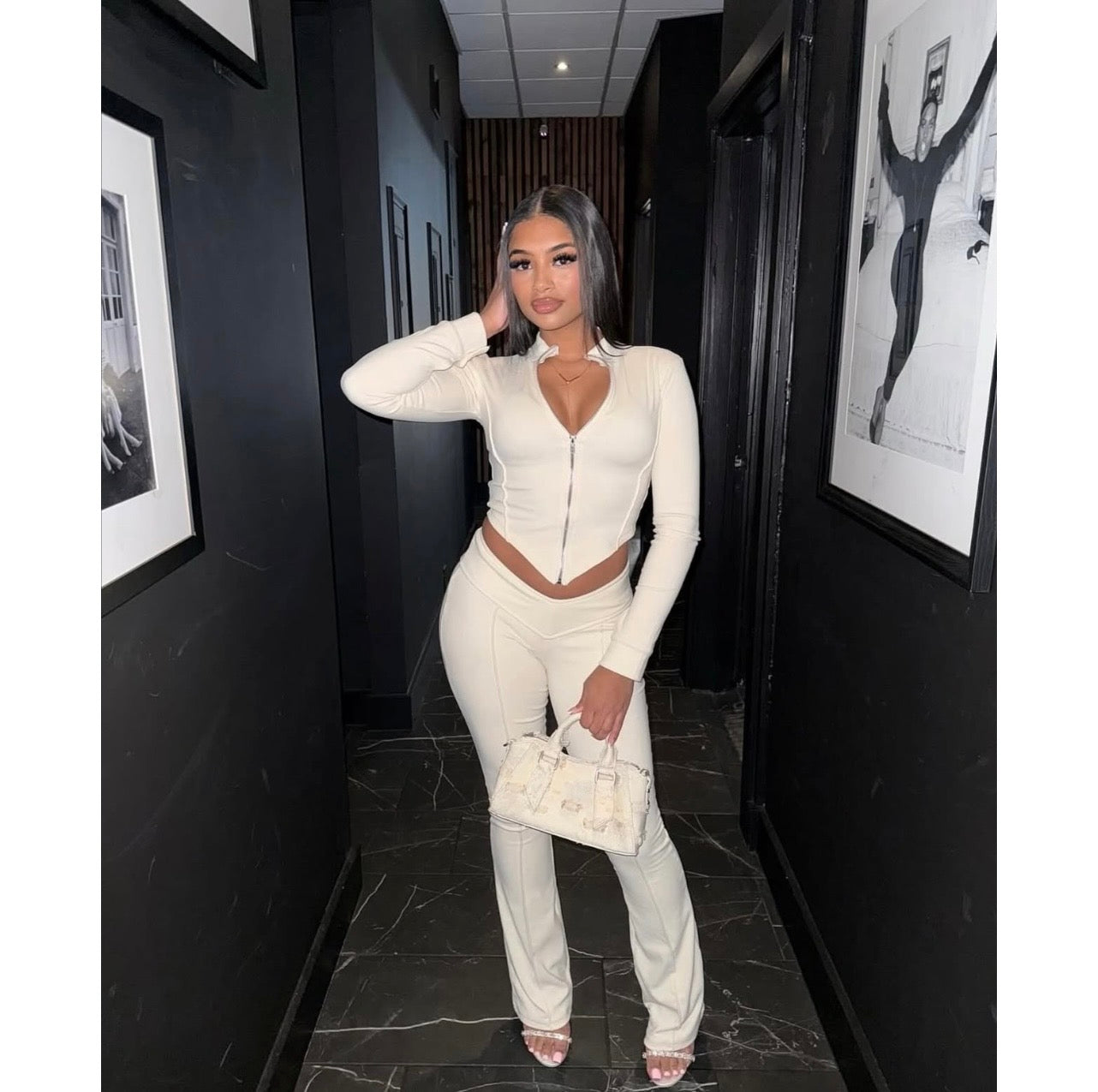 Cream Zip Up Top & Bottom Set