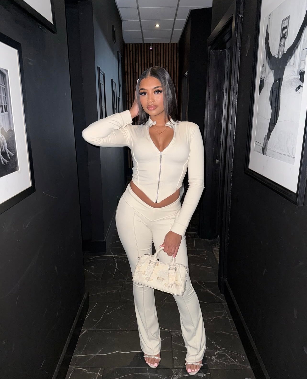 Cream Zip Up Top & Bottom Set