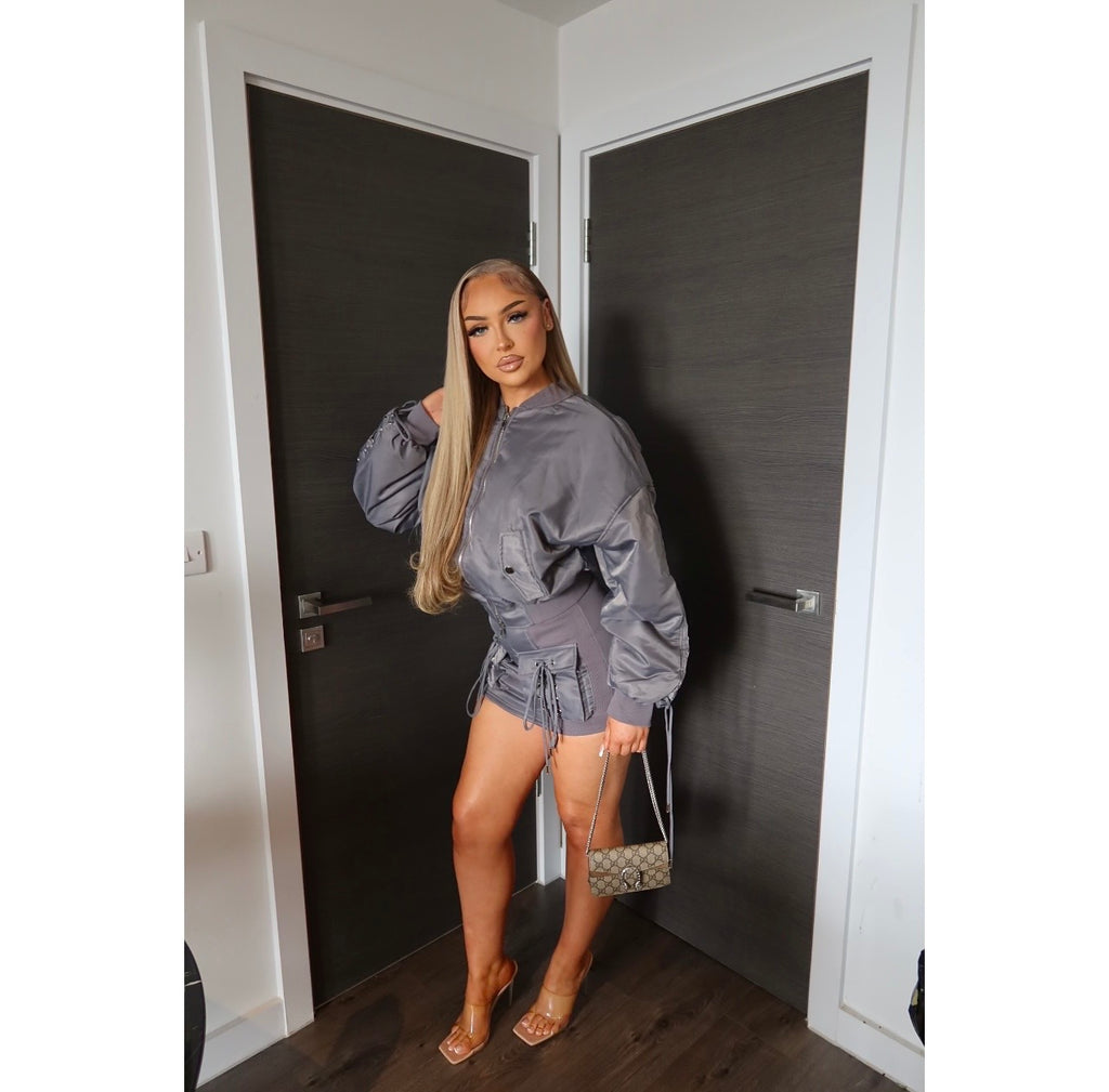 Cool Girl Padded Bomber Jacket & Cargo Skirt Set
