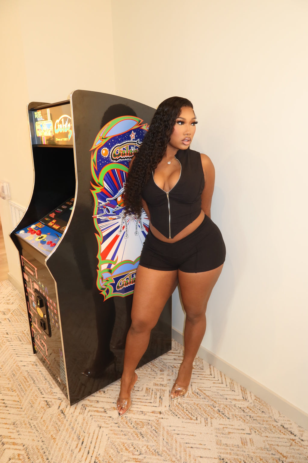 Simply Chic Zip Up Top And Shorts Set