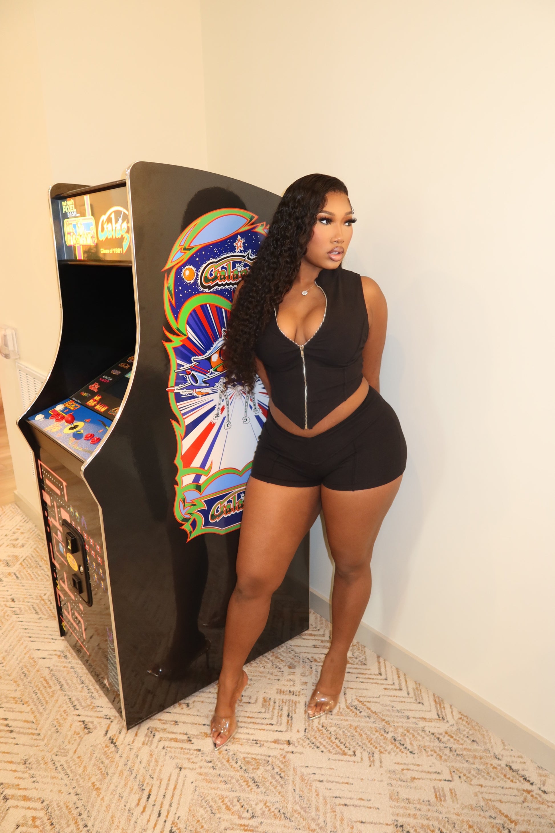 Simply Chic Zip Up Top And Shorts Set