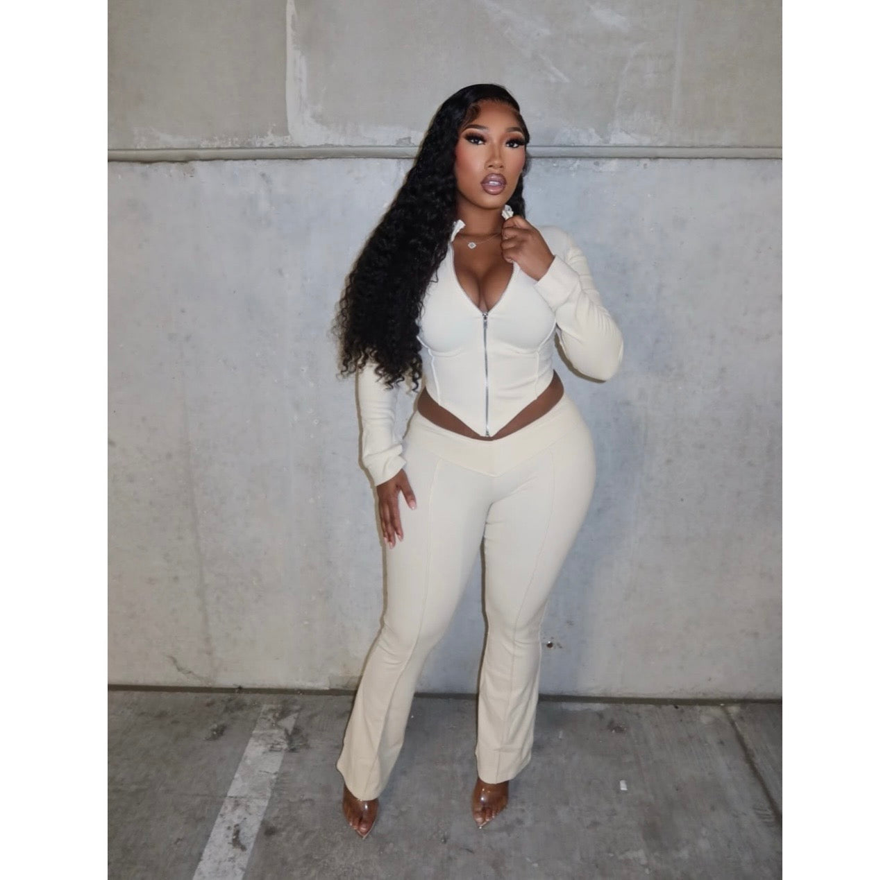 Cream Zip Up Top & Bottom Set